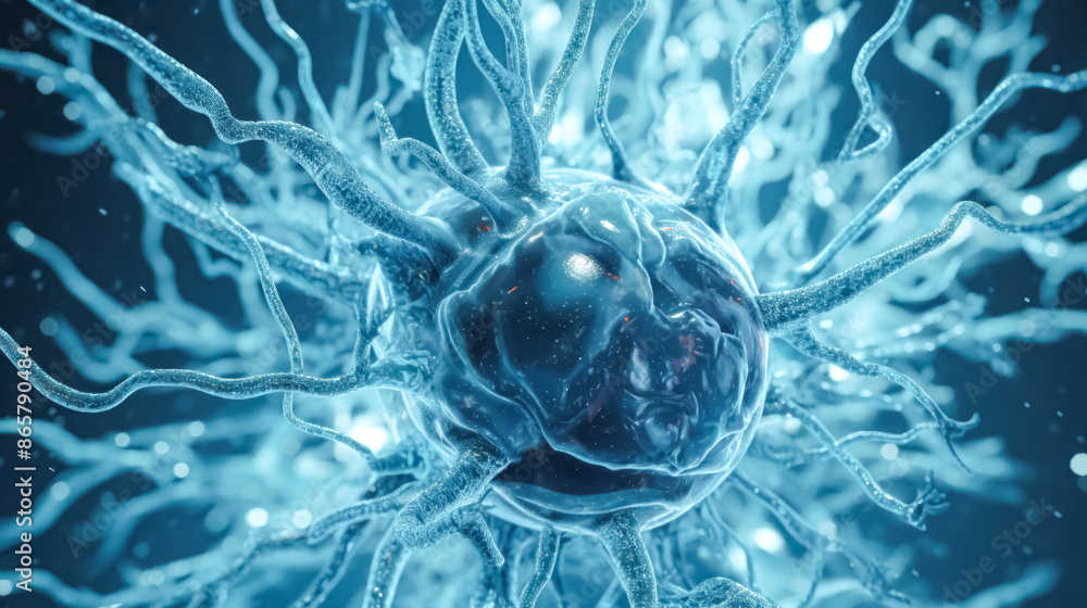 Poster a close up of a brain with many neurons.