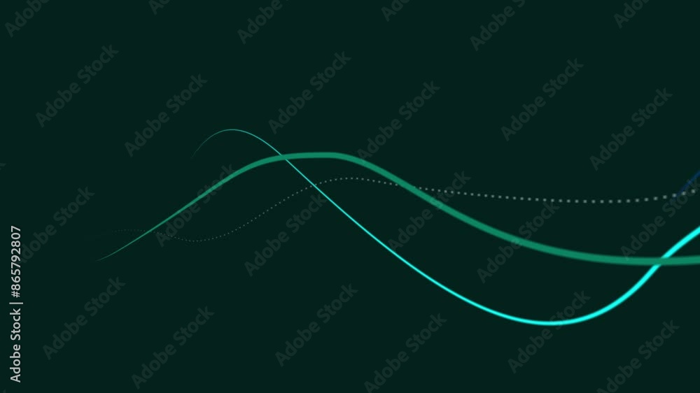 Poster Neon, glow and lines on black background for connection or pattern, abstract and futuristic screensaver with movement. Creative, illumination and light for geometric or design, techno and fluorescent
