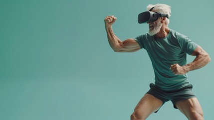 old man using VR headset