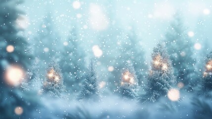 Fototapeta premium Winter Wonderland: Snowy Forest with Christmas Lights Generative AI