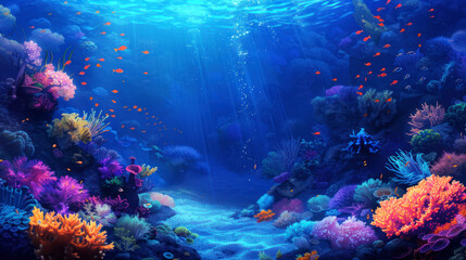 illustration landscape of beautiful coral reef on the deep sea