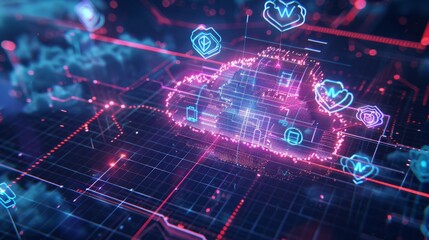 Obraz premium Futuristic Cloud Computing Network - Generative AI