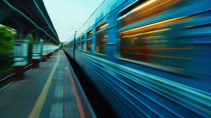 High-speed train traveling through lush landscape