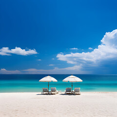 Mesmerizing Aquamarine Seascape: Pristine Beach with Colorful Parasols and Lonely Sailboat