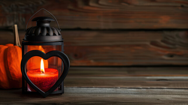 Heartshaped lantern with a flickering candle inside, Halloween heart, cozy spookiness