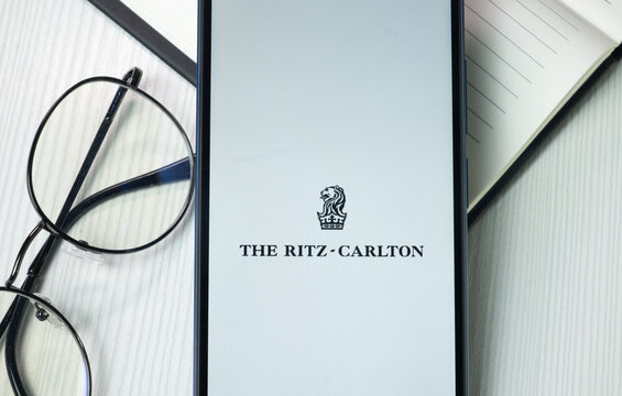 New York, USA - 21 June 2024: The Ritz Carlton Logo on Phone Screen, Company Icon