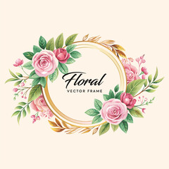 floral circle frame vector de...