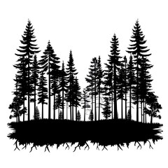 silhouette of pine forest on white, Redwood tree-line silhouette	