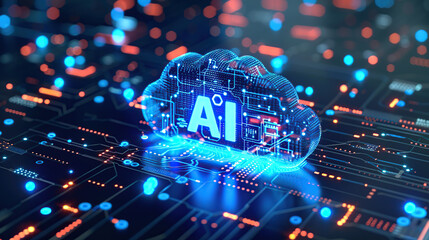 A cloud-shaped artificial intelligence logo with the letters "AI" written on it