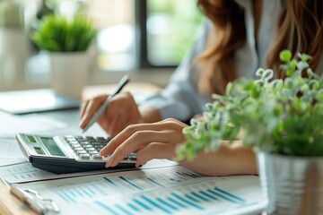 Calculating Finance Reports at Desk with Calculator