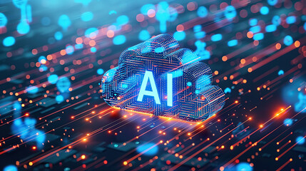 A cloud-shaped artificial intelligence logo with the letters "AI" written on it