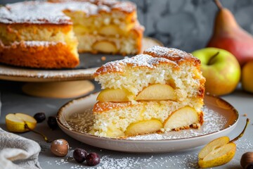 Italian recipe for delicious sponge cake with pear and yogurt