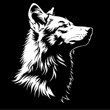 Vintage engraving isolated wolf dog huskey illustration ink sketch. American wolf background animal silhouette art. Black and white hand drawn image, icon