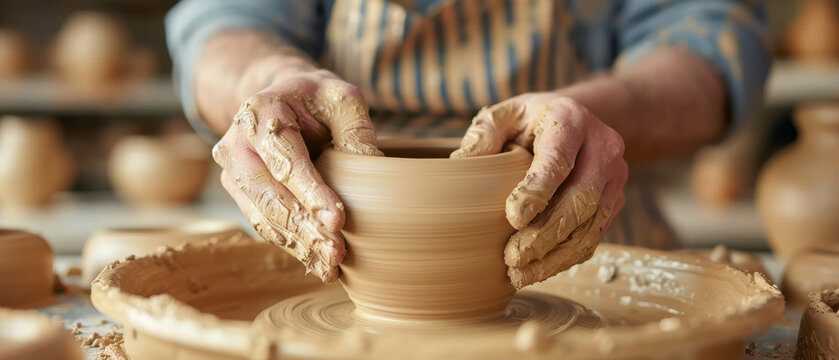 Autistic adult engaging in a pottery class, autism, creative therapy