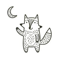 cute wolf funny doodle hand draw vector illustration template design