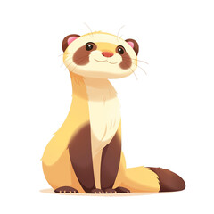 Obraz premium Cute cartoon ferret illustration with a happy expression, fully isolated on white background.