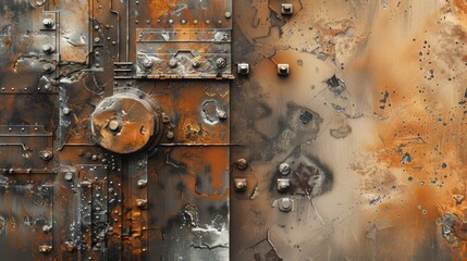 Rusty Metal Texture. Abstract Industrial Background with Gears and Bolts