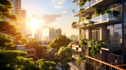 Urban Sanctuary: Modern Apartment Building Enhanced by Nature's Greenery