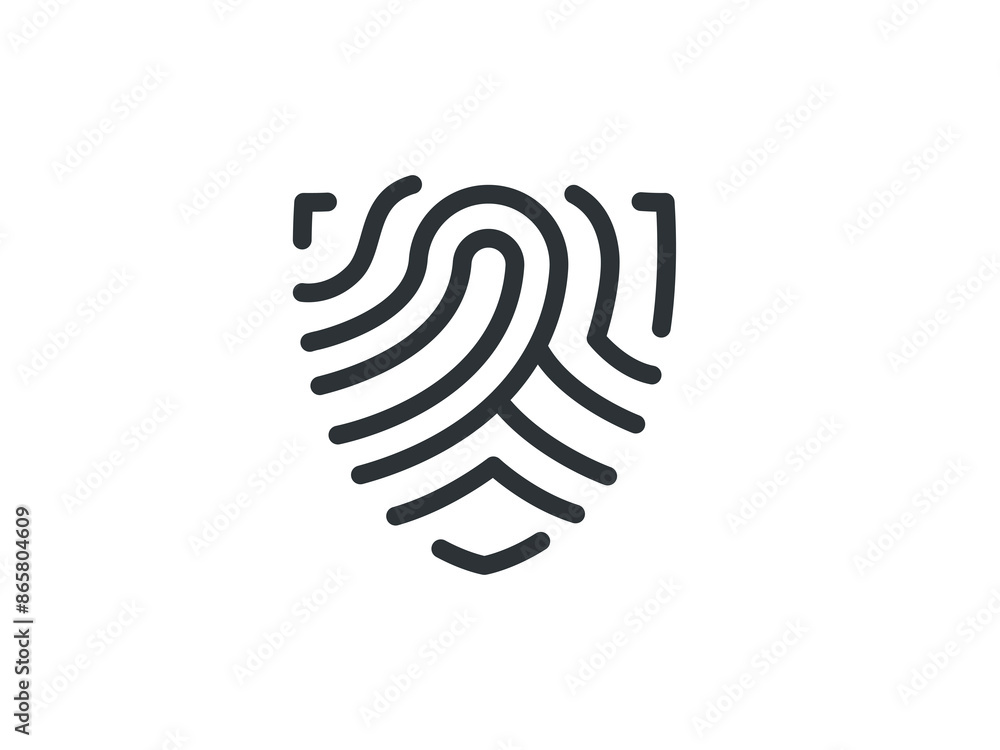 Poster fingerprint shield icon, identity security shield line symbol. digital thumbprint icon. vector illus