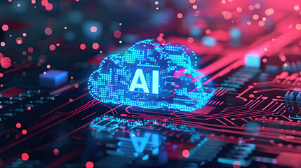 A cloud-shaped artificial intelligence logo with the letters "AI" written on it