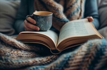 Cozy Winter Reading: Woman with a Book and Tea