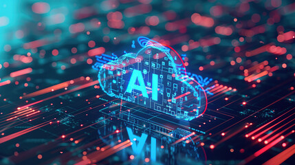 A cloud-shaped artificial intelligence logo with the letters "AI" written on it