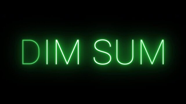 Flickering neon green glowing Dim Sum text animated on black background