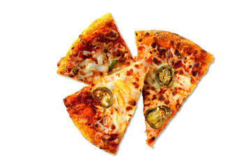 fresh tasty Slices of pizza with spices and various types topping,cutout in transparent background,png format