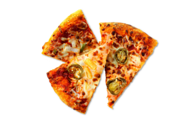 fresh tasty Slices of pizza with spices and various types topping,cutout in transparent background,png format