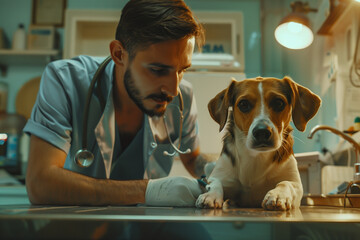 veterinary doctor examining dog