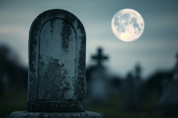 Full Moon Casting Shadows on an Old Graveyard
