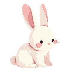 Fototapeta premium Cute cartoon pastel white bunny with pink ears and cheeks, sitting. Perfect for children's illustrations, books, and decorations.