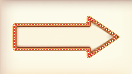 Retro advertising arrow sign red marquee gold light board on white background. Vector illustration © parinja