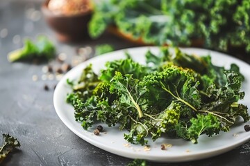 Fototapeta premium Tasty kale chips on a plate healthy veggie snack