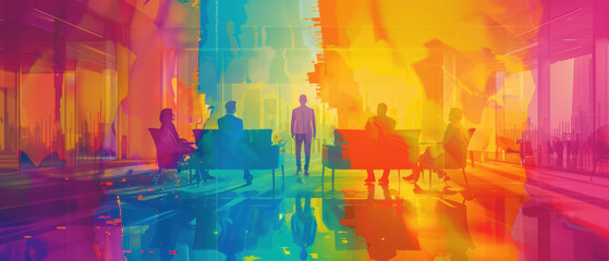 Obraz premium watercolor of Global team in , working together creatively, vibrant and abstract setting