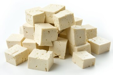 Tofu on a plain white surface