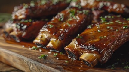 Ribs with parsley on a wooden cutting board. Generate AI image