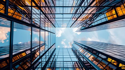 modern skyscraper with sleek glass windows refle