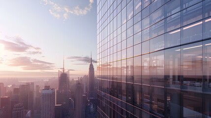 modern skyscraper with sleek glass windows refle