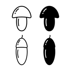 Contour and Silhouette Mushroom and Acorn. Forest autumn vegetables in minimalistic style. Logo idea