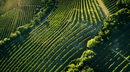 Sprawling Aerial View of Picturesque Countryside Vineyard
