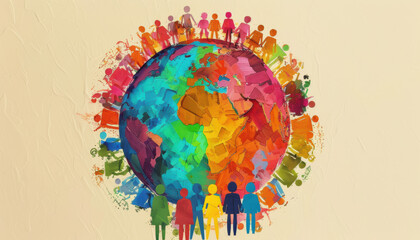 watercolor of Entrepreneurs around a globe, discussing international business strategies, vibrant colors