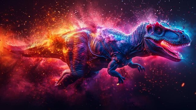 Amazing fantasy of dinosaur, t rex angry with glowing neon color art