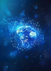 Obraz premium Globally Connected Digital Earth with Hexagonal Network Symbolizing Modern Technology and Diverse Cultures