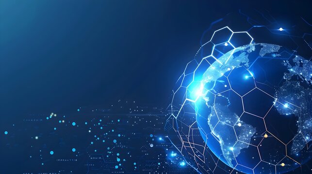Elegant Global Network Connection on Dark Blue Tech Backdrop