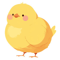 Cute cartoon yellow chick with blushing cheeks and a small beak, standing on two tiny legs against a white background.