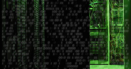 Image of binary coding data processing over computer servers