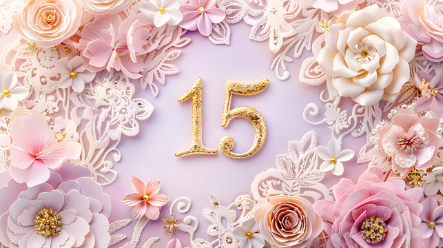 Elegant Floral Quinceañera Invitation with Gold Accents and Pastel Colors