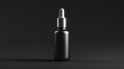 a matte gray serum bottle with a silver dropper