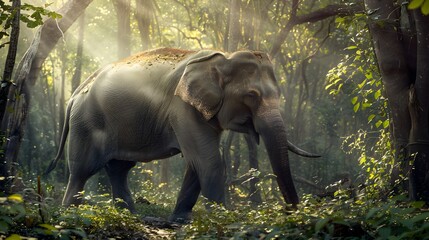 Fototapeta premium Wild elephant in the beautiful forest. 
